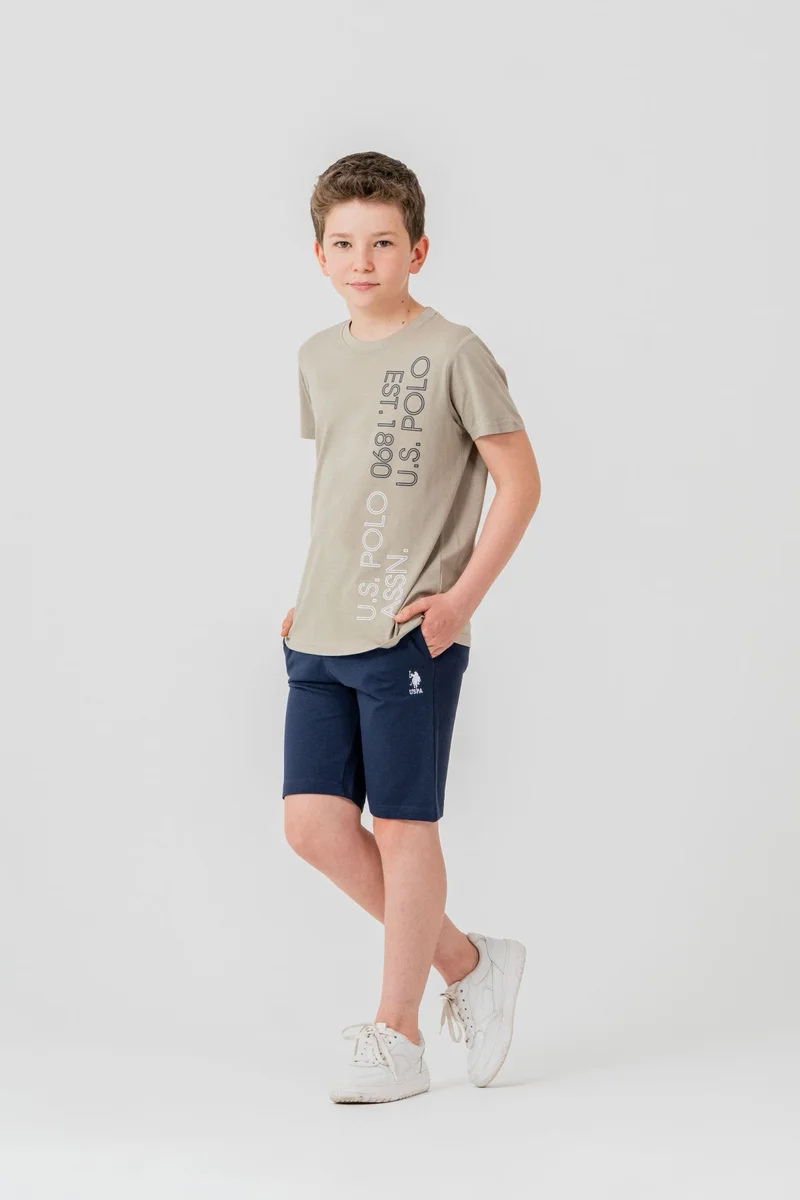 يو اس بولو اسن U.S. Polo Assn. Boys Khaki Bermuda Set
